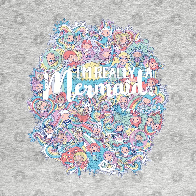 Colorful mermaid vector doodle pattern by SPIRIMAL